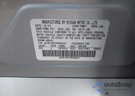 2015 Infiniti Q50 Premium z USA, uszkodzony, nr VIN JN1BV7AR1FM396251